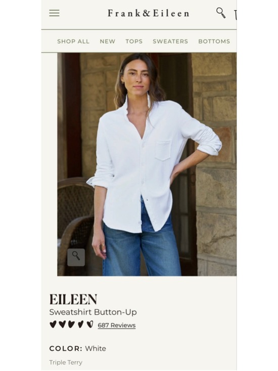 Frank & Eileen Tops - Frank & Eileen Eileen Triple Fleece Sweatshirt Button-Up Shirt, White, Size XL